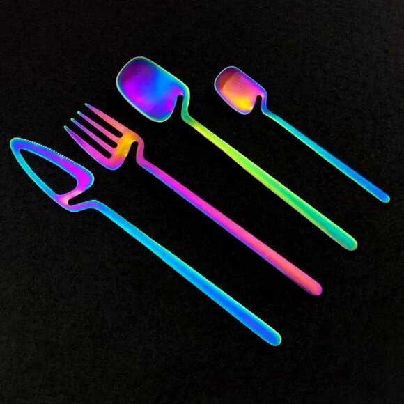 Zinello 47 piece stainless silverware flat Rainbow 2 SETS **missing one spoon - Picture 1 of 5